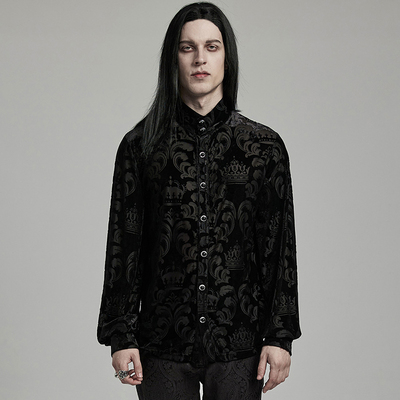 taobao agent ╋魔叹╋PUNKRAVE哥特朋克GOTHIC丝绒皇冠烧花立领男式衬衣WY1595