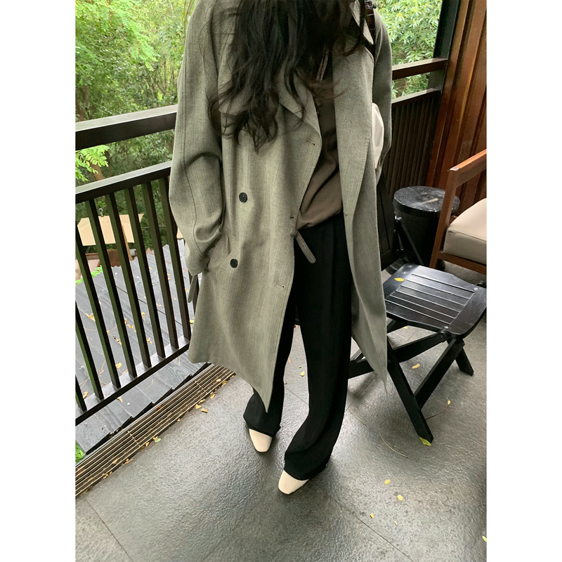 ASM ANNA/Lao Qianfeng Gaozhi Льняная куртка-ветровка из смесовой пряжи с овечьей шерстью, окрашенная в полоску с лацканами, длинная женская куртка-ветровка