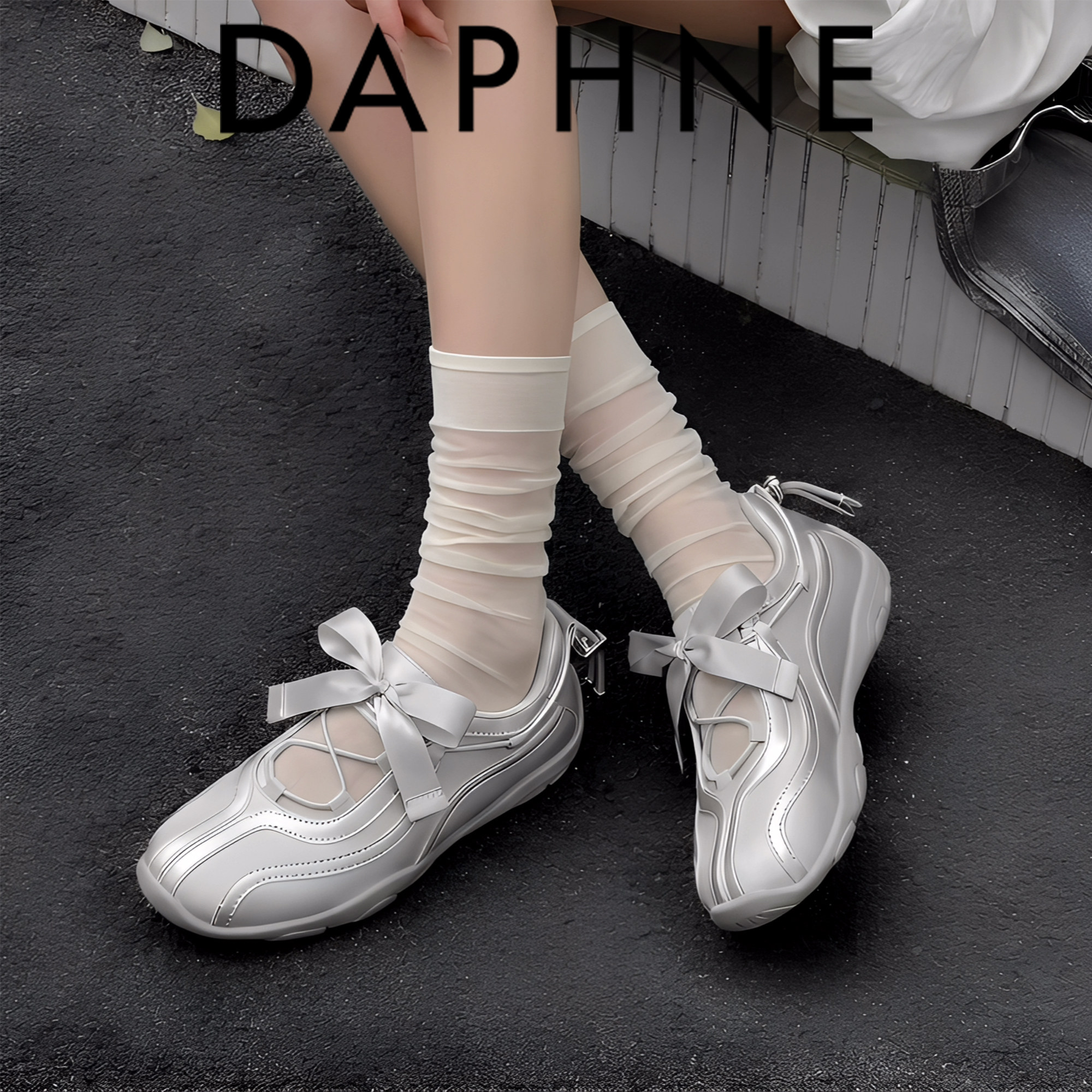 Тонкие туфли Daphne sports ballet Mary Jane; женская летняя новинка 2026 года; высококачественные серебристые повседневные немецкие кроссовки на мягкой подошве