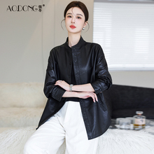 Haining genuine leather jacket for women's clothing, medium length, high-end sheepskin long sleeved fashionable Korean standing collar jacket jacket, spring and autumn