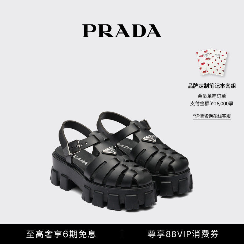 [Беспроцентная рассылка на 6 выпусков] Prada/женские босоножки Prada с металлическим логотипом Monolith на толстой подошве