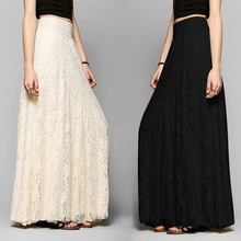 Slim High Waist Hollow Lace Swing Skirt