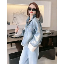 New Chinese style embroidered denim jacket for women's spring retro loose fit small casual short jacket top