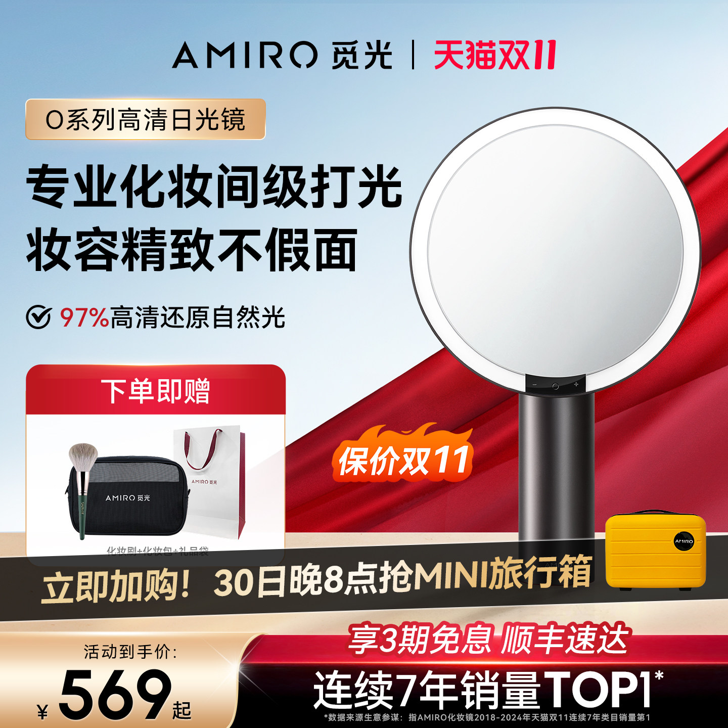 светодиодное зеркало для макияжа Meiguang со светом smart beauty mirror настольное зеркало для туалетного столика подарок на день рождения