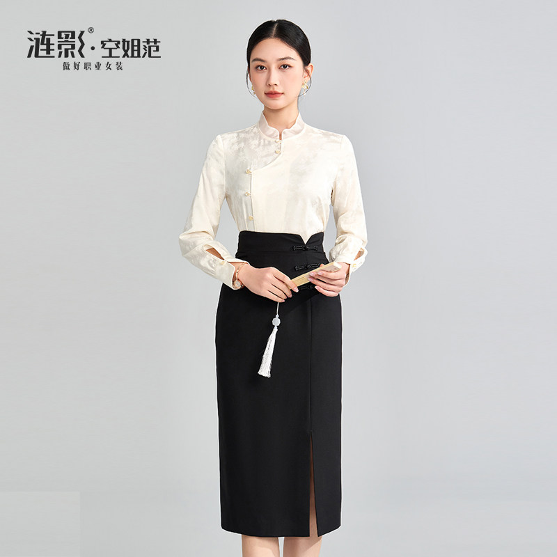 Lianying/ новая жаккардовая рубашка с вышивкой в китайском стиле с воротником-стойкой и пряжкой, женская универсальная профессиональная одежда с длинными рукавами, ol top commuter shirt