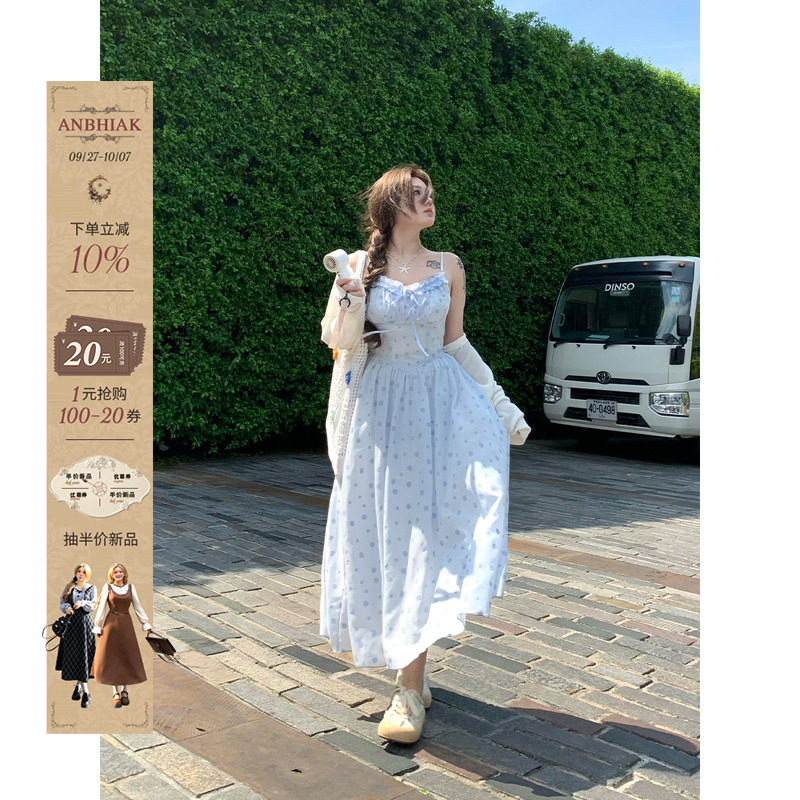 Annie is not hot, милая, с деревянными ушками, длинная юбка в цветочек, женская коллекция весна-лето 2025, новый стиль, толстое, большого размера, нежное платье