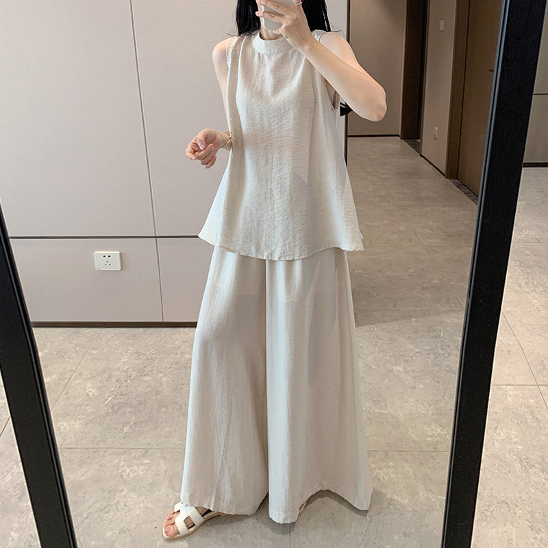 韩系气质高级感套装女2026夏季新款宽松显瘦无袖背心阔腿裤两件套