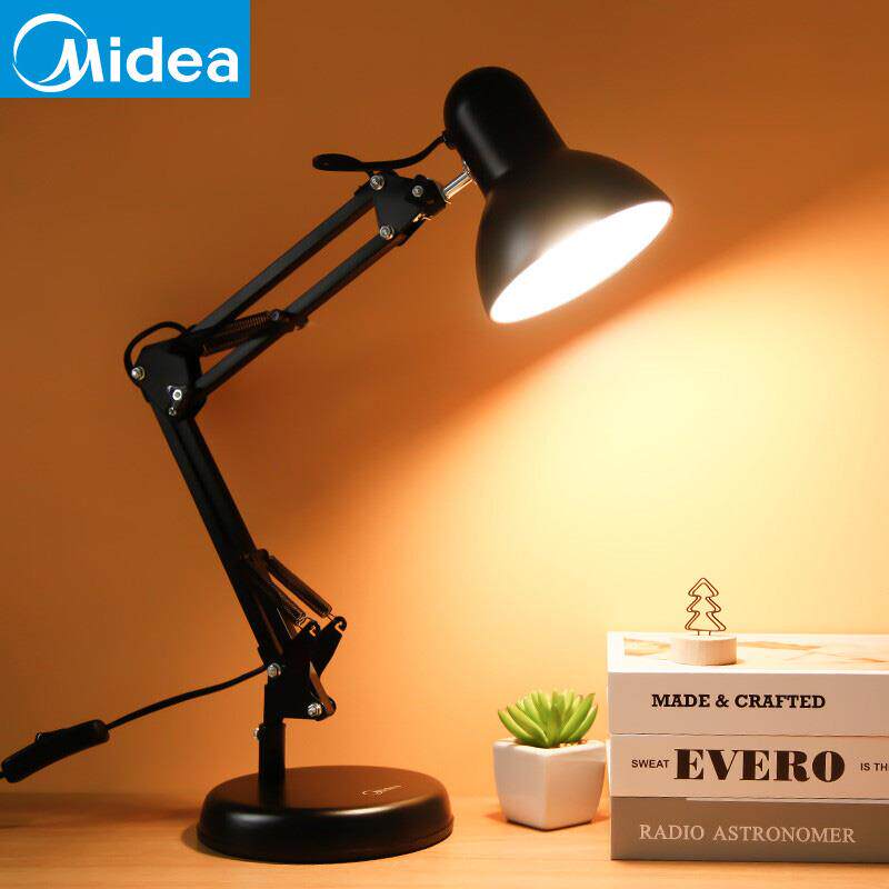 Встраиваемая складная настольная лампа для защиты глаз Midea для учебы и офиса, специальная прикроватная тумбочка для спальни, ретро-лампа с длинными подлокотниками, сменная лампа накаливания