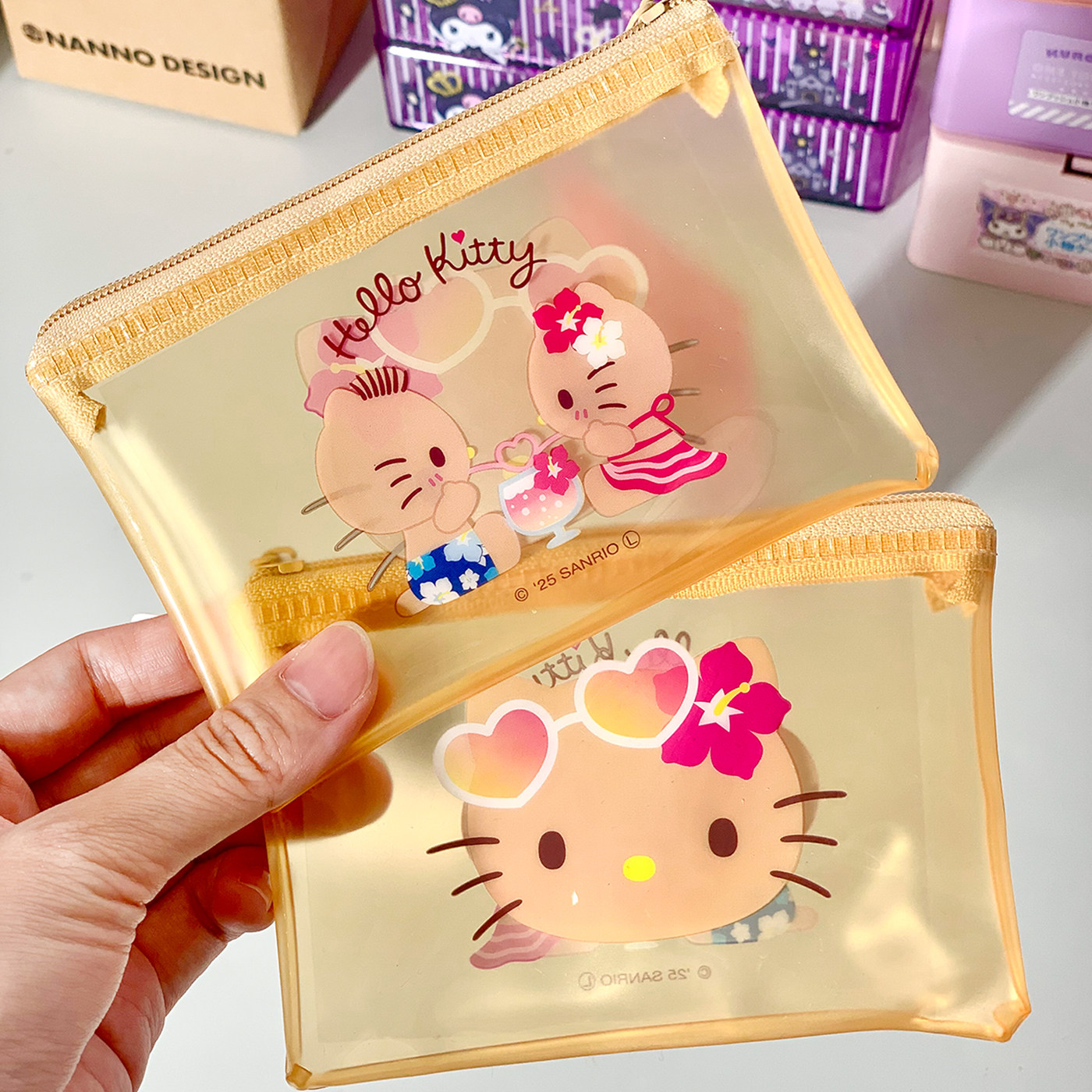 HelloKitty подлинный держатель для карт из черной кожи Hello Kitty прозрачный кошелек для монет симпатичная ID-карта на молнии маленькая сумка для хранения