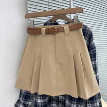 Large size summer khaki casual pleated skirt for women, small and chubby, slim, high waisted, belly covering, A-line short skirt