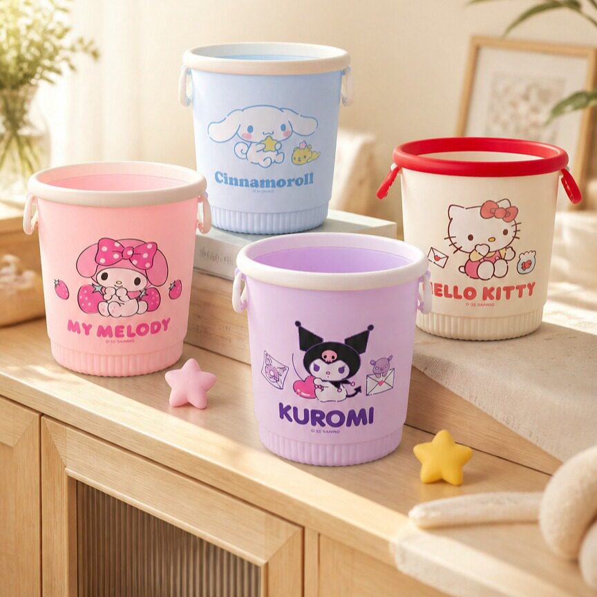 Мусорное ведро Kitty бытовое с ушками из милого мультфильма, кухня, ванная комната, гостиная, круглая корзина для бумаг без крышки, новинка
