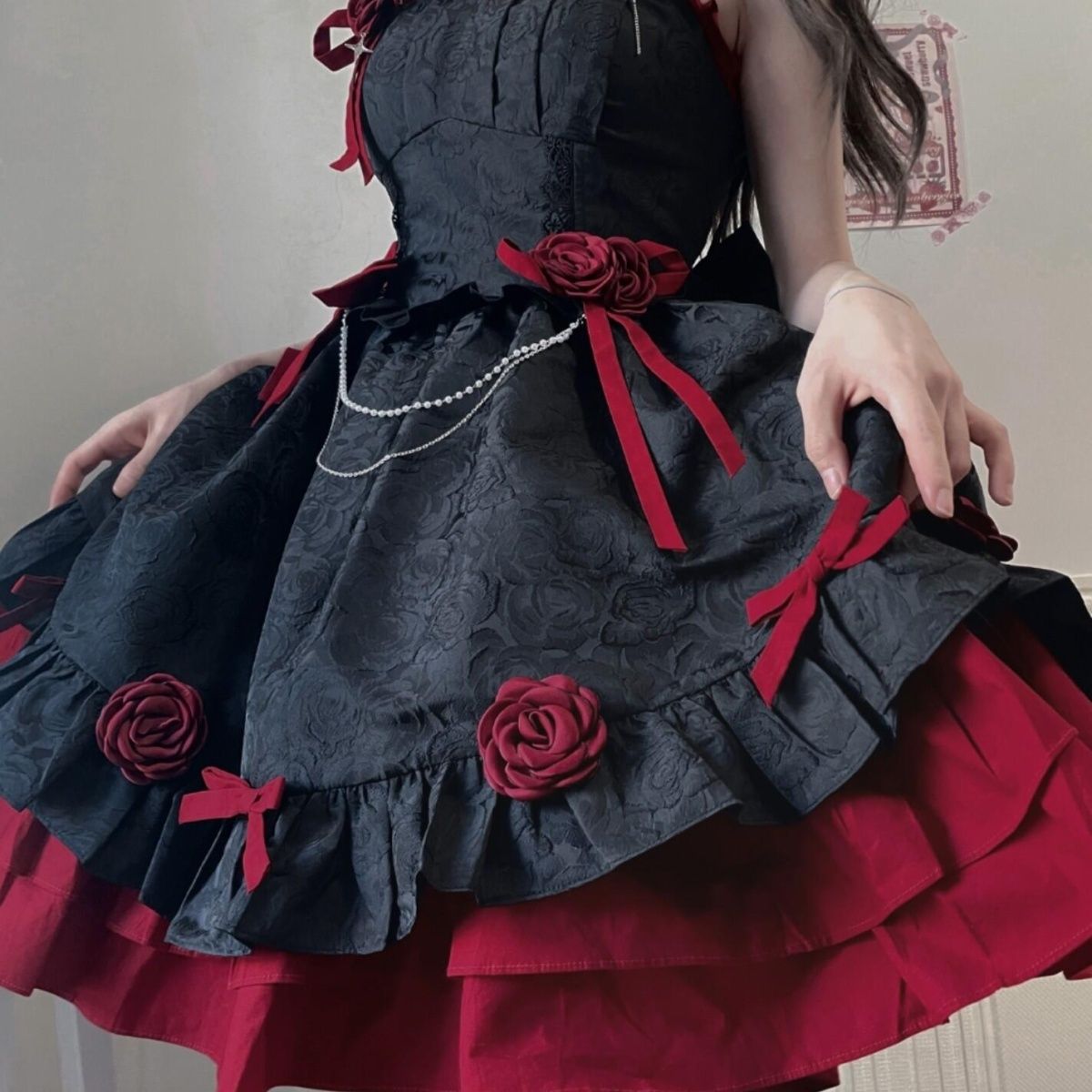 Black and red, black and blue gothic lolita dress, JSK romantic dress, lolita puffy train princess dress