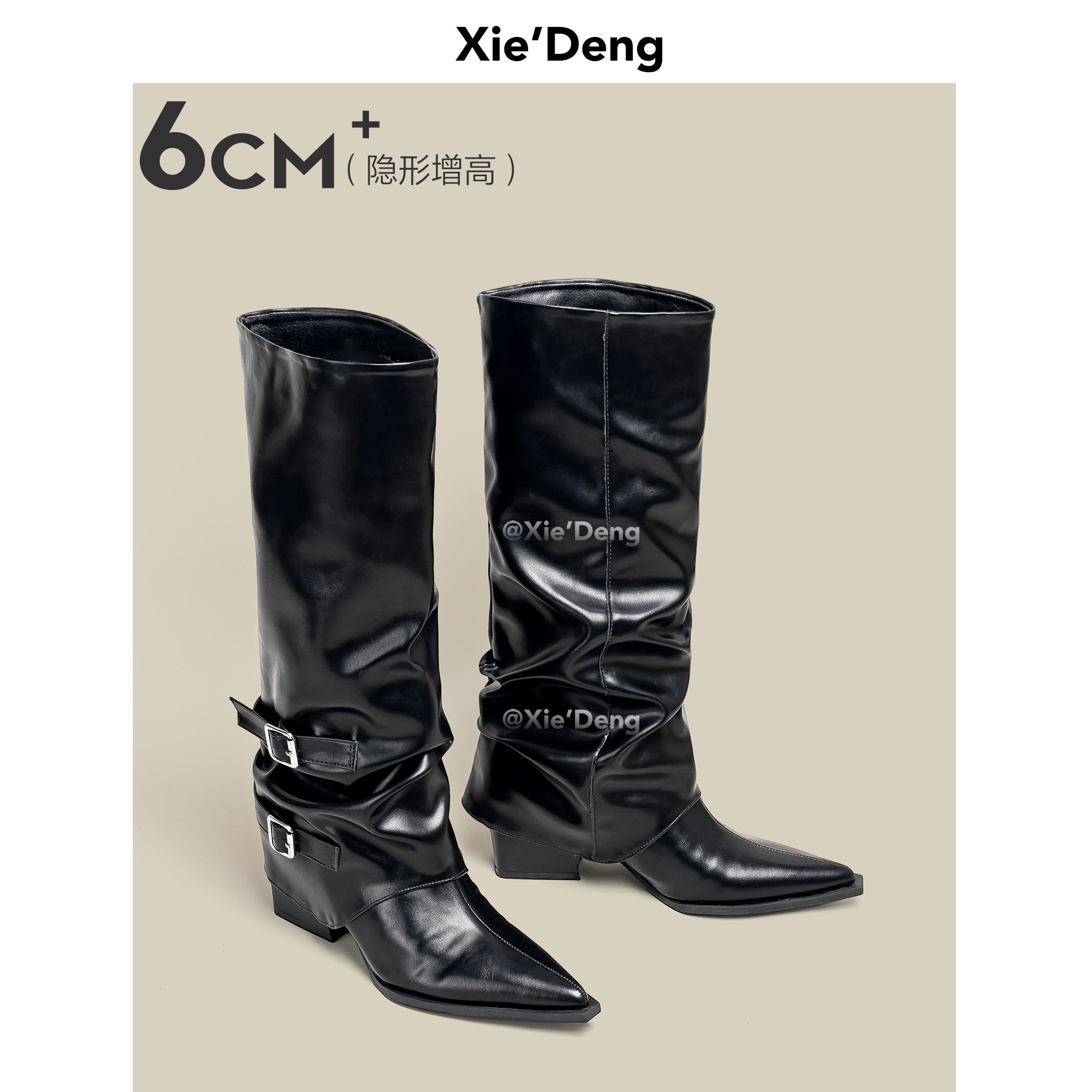 "Shoe Deng", черные женские сапоги с острым носком, новинка 2026 года, стильные сапоги с плиссированным ворсом длиной 6 см, дизайнерские ботинки