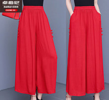 Cotton and linen wide leg pants with high waisted elastic waist and cropped pants