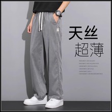 Italian high-end Tencel jeans for men's summer thin Lyocell ice silk loose straight leg wide leg casual pants