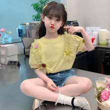 Korean version girls summer short sleeved T-shirt solid color loose top