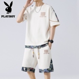 Костюм-футболка с короткими рукавами и шортами Playboy, мужской летний свободный национальный трендовый брендовый молодежный костюм-двойка с вышивкой