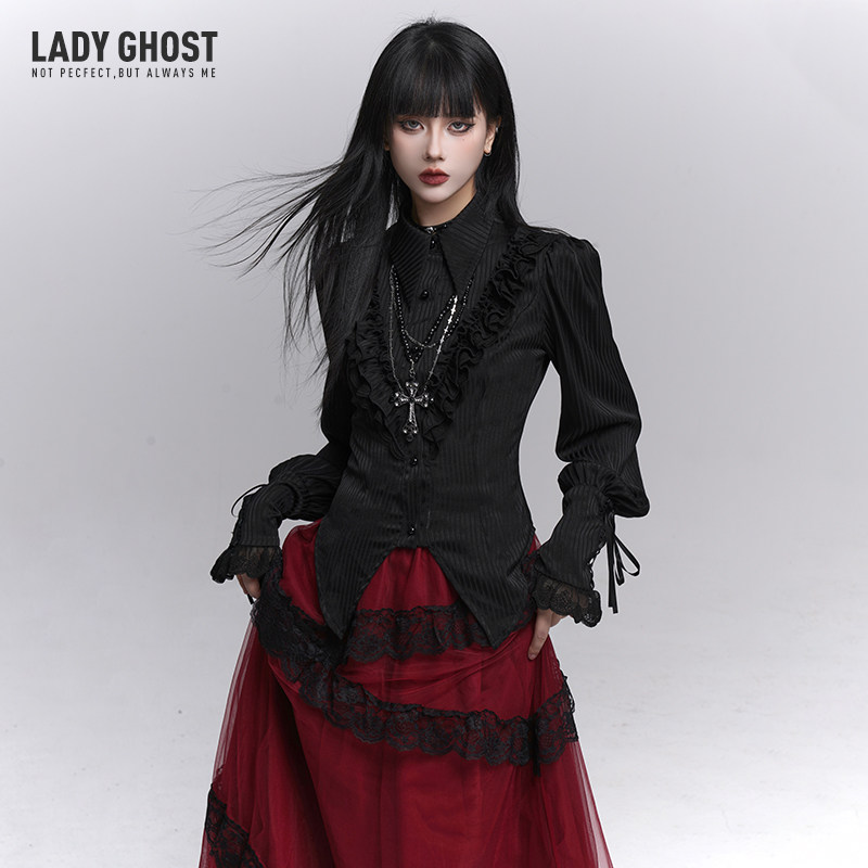 Ghostly Girl Gothic Style Women's Top Black Court Style Shirt Women's Inner Layer Shirt Lolita Pet Outfit