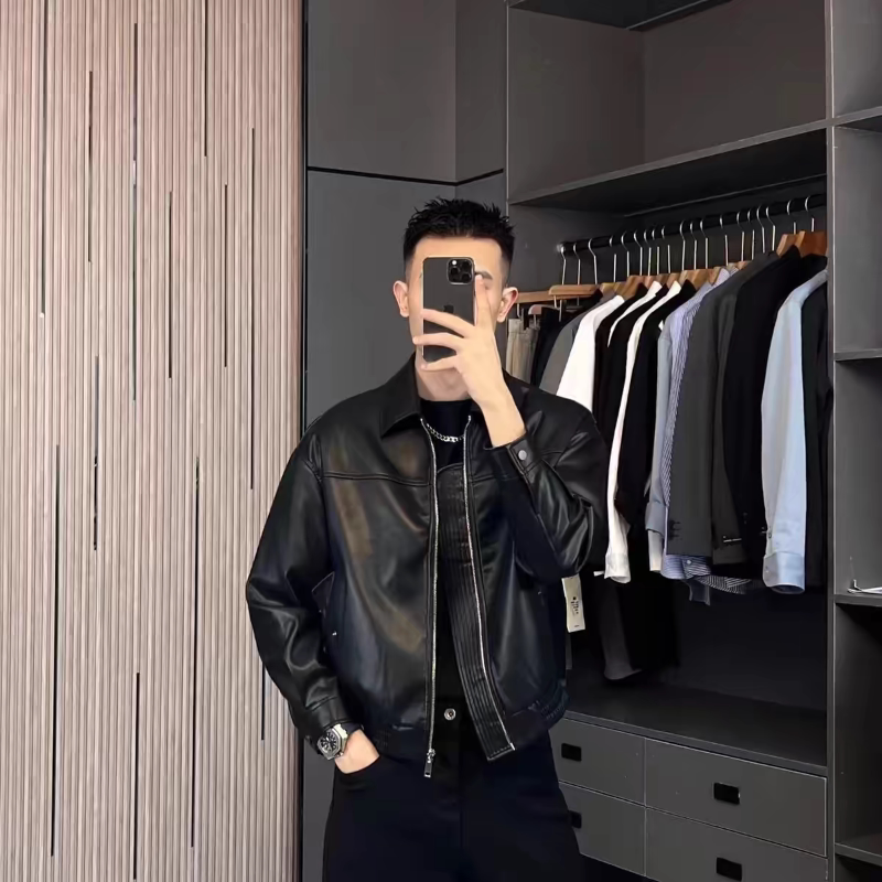 Кожаная куртка Pierre Cardin, мужская весенне-осенняя коллекция 2026 года, новый мотоциклетный костюм, высококачественная повседневная мужская кожаная куртка с лацканами