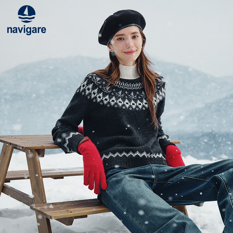 Navigare/ итальянский свитер в стиле малого парусного спорта Fair Isle, женский осенний новый свободный свитер из чистой шерсти 25 размера.