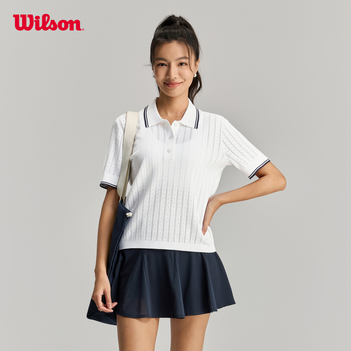 Wilson 2026 Summer New Women's Retro Color Block Knitted POLO for Tennis Sport