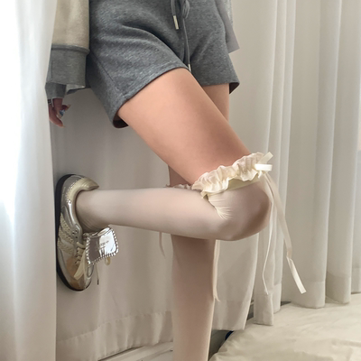 taobao agent 夜间教习室长筒袜女春秋款过膝蕾丝花边袜子奶白色洛丽塔高筒白丝