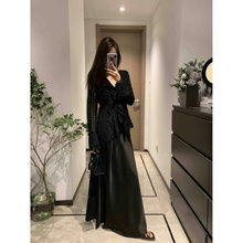 Ruuii_Satin Gloss High Waist Slim Mid length Skirt 2024 Spring New Elegant A-line Long Skirt