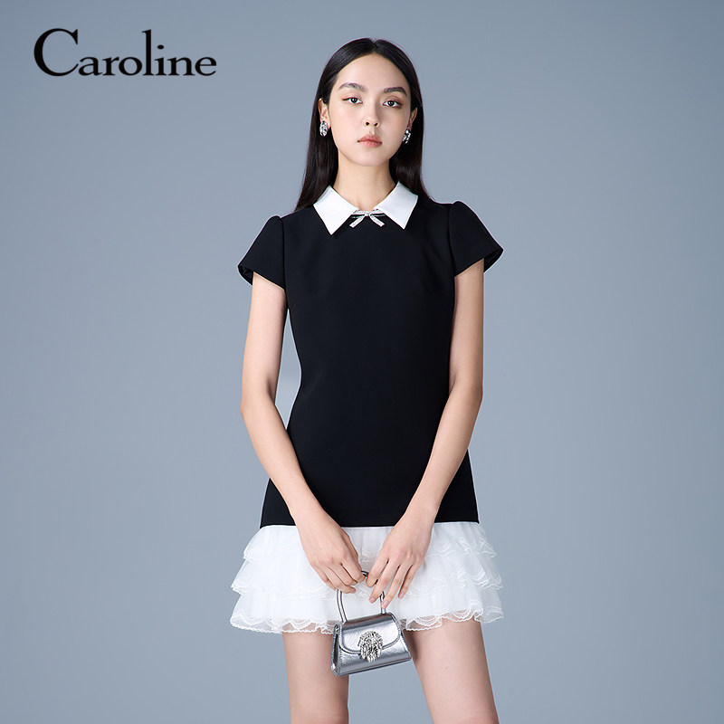 Caroline Caroline 2025 осеннее новое милое платье с объемной вышивкой на подоле с лацканами 4l08b