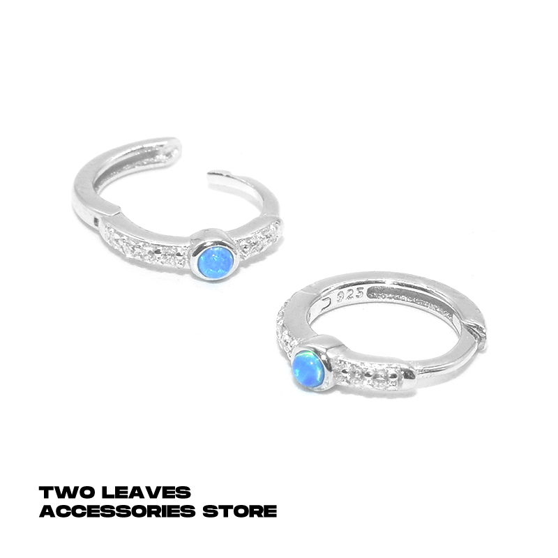 Серьги с голубым опалом TWO LEAVES из стерлингового серебра S925 пробы с бриллиантами, нишевый индивидуальный дизайн, модные мужские и женские серьги