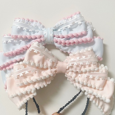 taobao agent 原创可爱粉蓝色毛球蝴蝶结发箍kc头饰舒芙蕾小物少女Lolita发夹