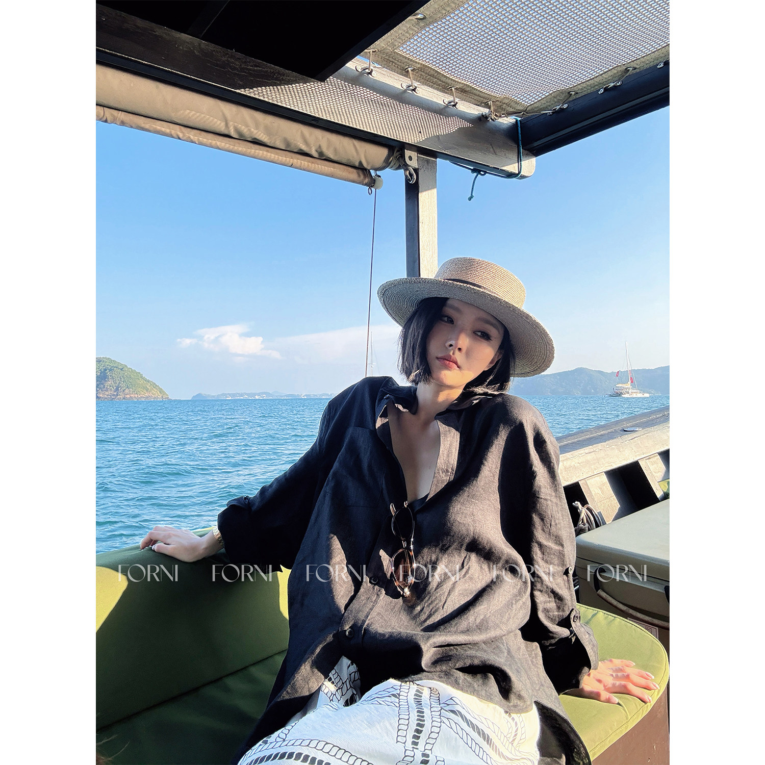 FORNIYOYO Sun-drenched, vintage-style, simple, casual, and relaxed linen long-sleeved shirt