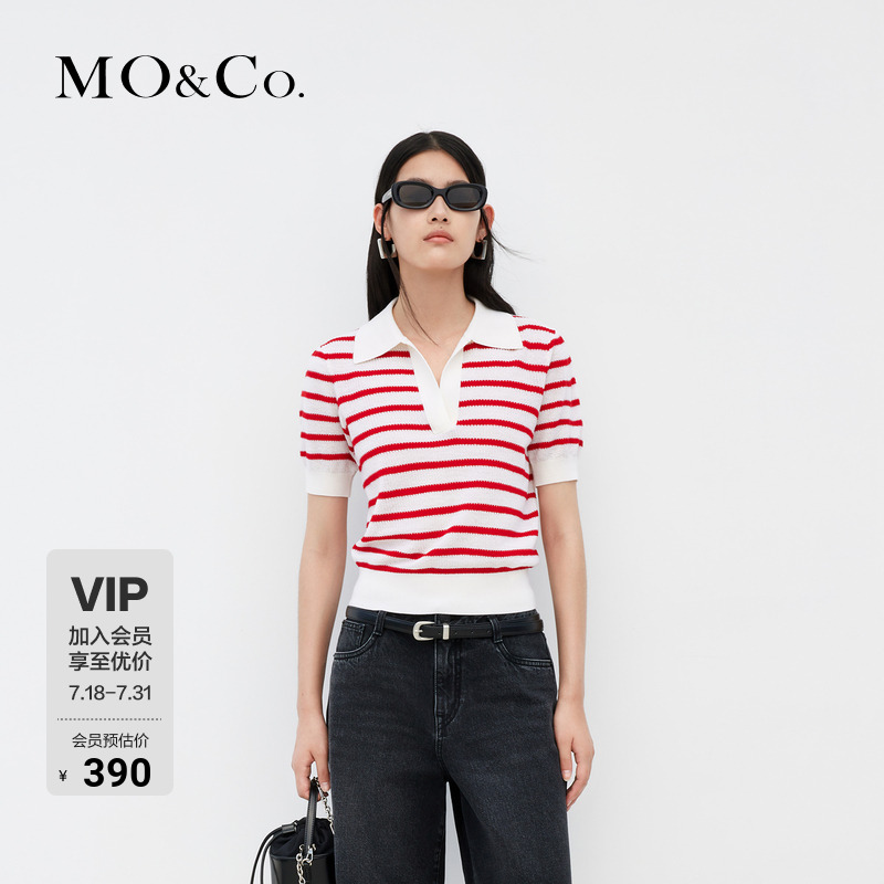 【Шерсть мериносовой овцы】 Шерстяной свитер-поло с воротником МОКО и французским принтом в красную полоску, женский топ Moanke