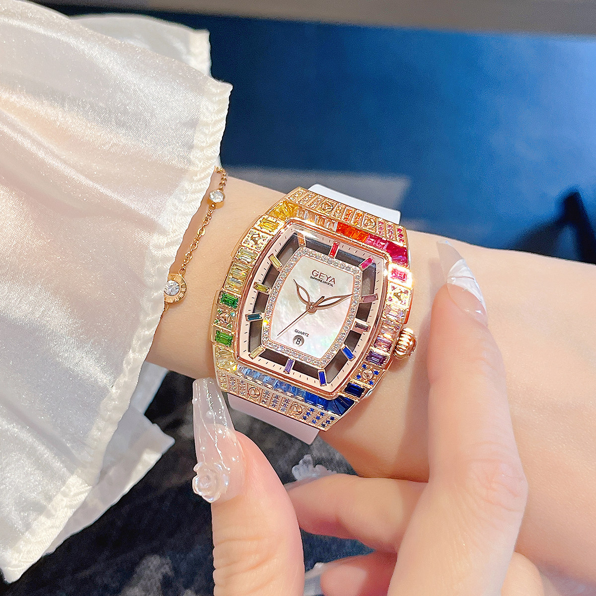 Geya niche rainbow circle watch женские легкие роскошные женские часы с цветными бриллиантами, высококачественные часы из винной бочки, подарок для женщин