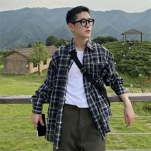 Nick Tian Vintage Long sleeved Shirt Men's Trendy Polo Collar Plaid Coat Fashion Loose Casual Shirt Spring