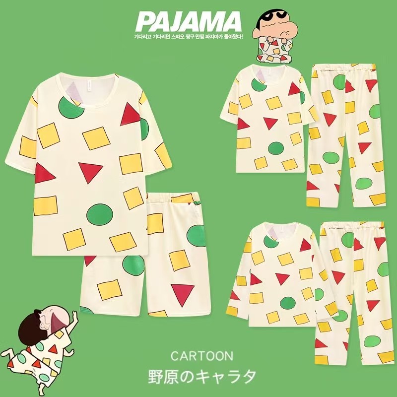 Весенне-летние хлопковые пижамы crayon shin-chan, осенне-зимние пижамы с короткими рукавами для мальчиков и девочек в едином стиле, домашняя одежда для пары из японского мультфильма