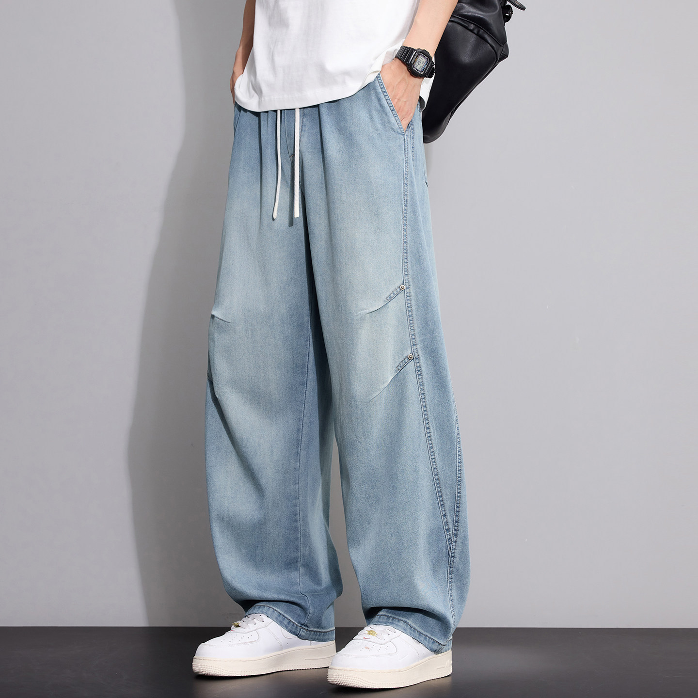 Итальянские джинсы Lyocell Tencel thin Scimitar, мужские летние джинсы бренда tide, крутые дышащие свободные прямые брюки