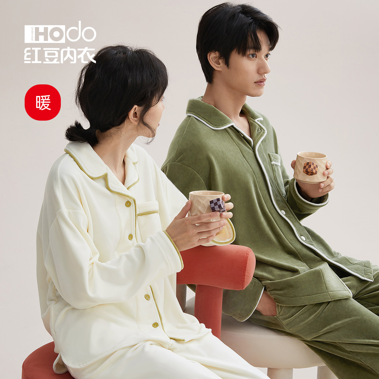 Red bean couple antistatic island velvet pajamas set