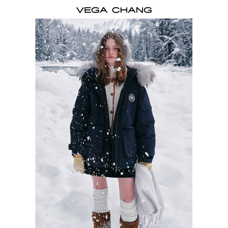 VEGA CHANG [Peace of Mind Velvet Version 3.0] Трехслойный пуховик, женский зимний пуховик с отделкой из меха енота Parker