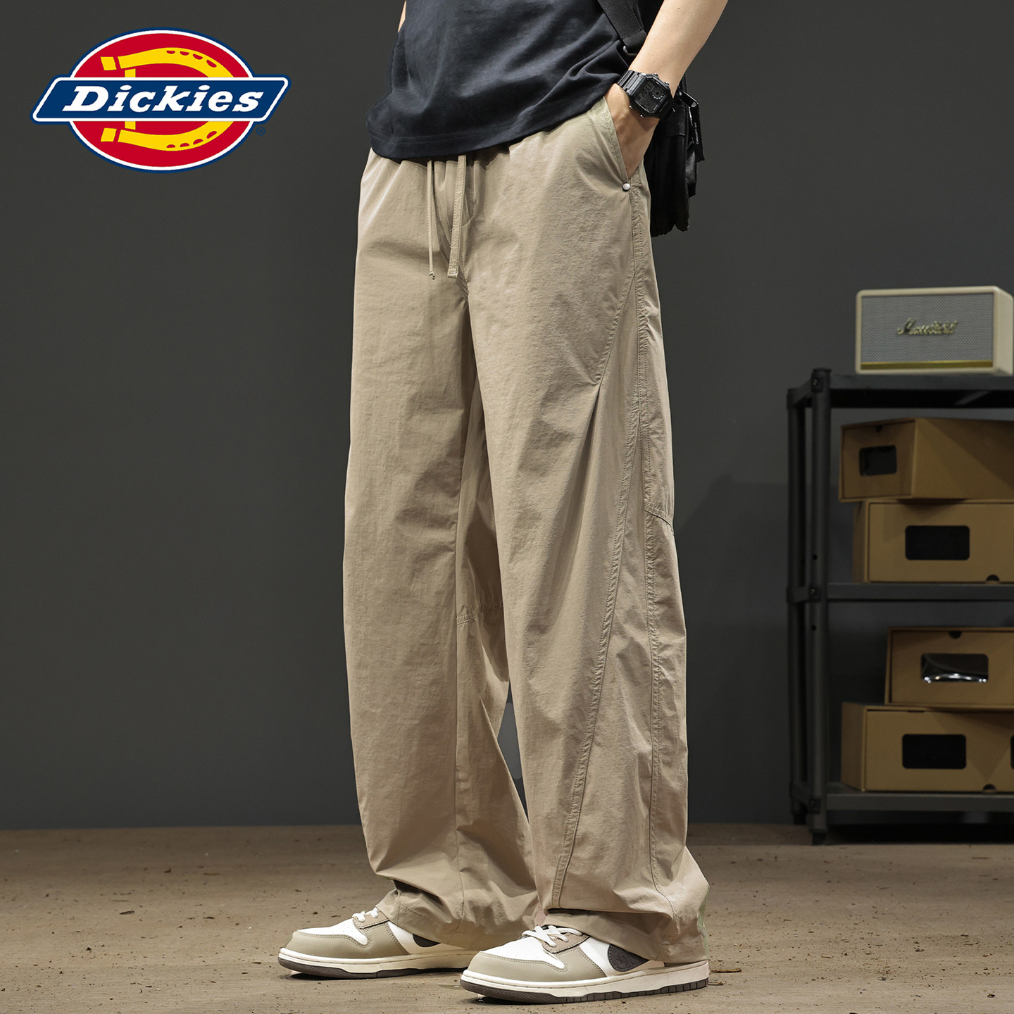 Повседневные брюки в складку из американского ледяного шелка Dickies, быстросохнущие мужские летние тонкие свободные прямые брюки с драпировкой