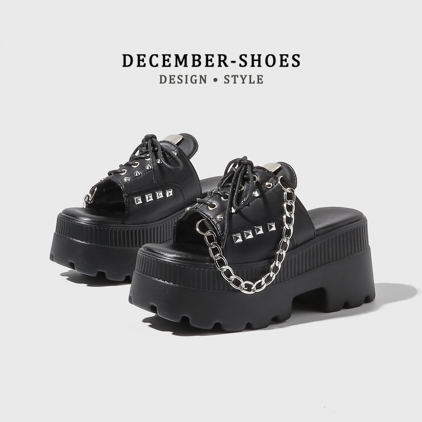 Gothic Asian culture retro punk dark Y2K niche slippers women's outerwear trouser leg thick sole Asian one-strap slippers