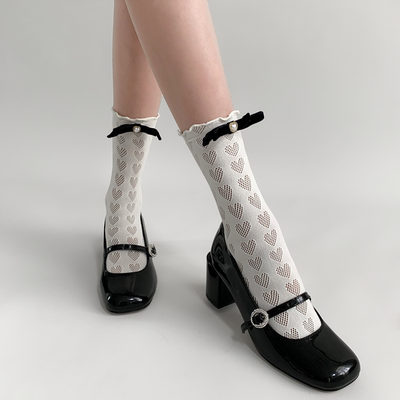 taobao agent 夜间教习室玛丽珍袜子配小皮鞋中筒袜女春秋款蝴蝶结白色蕾丝短袜