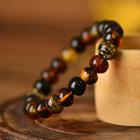 Fushun amber multi-treasure bracelet, niche unpopular time and space capsule, gorgeous natural flower amber bracelet, beeswax apple round