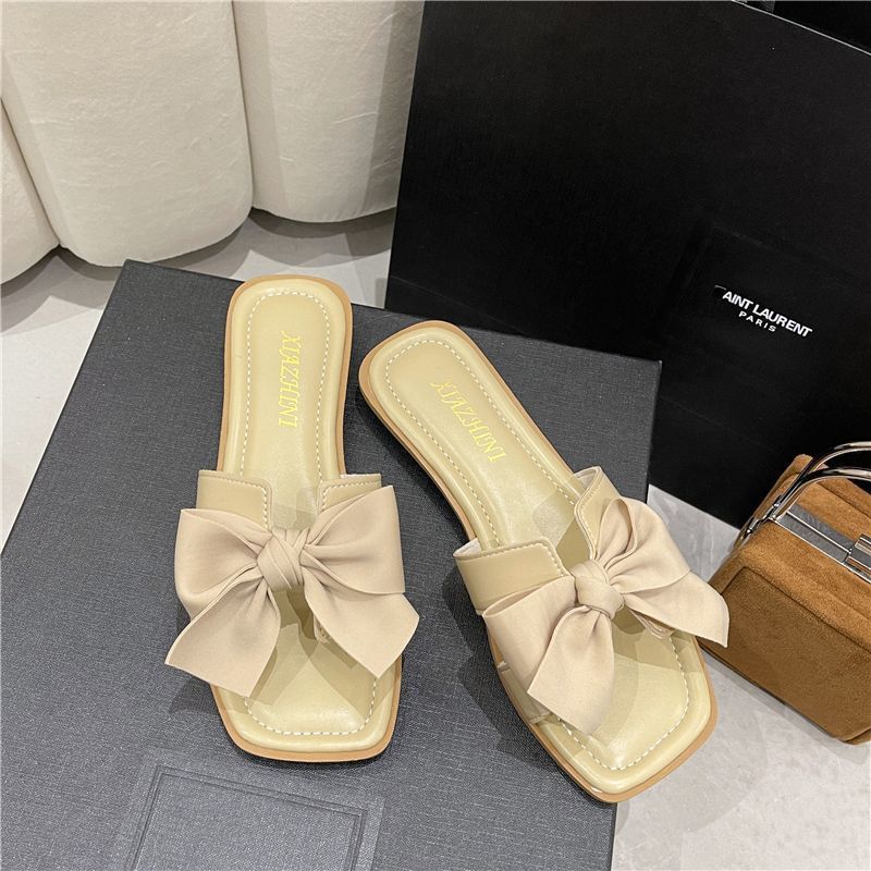 Branded half-slippers, 2026 new style, trendy and popular flat sandals with bow, fairy style.