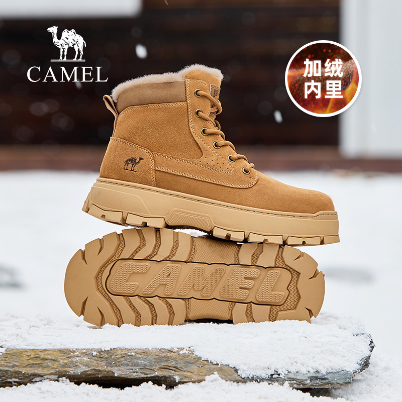 Мужская обувь Camel; коллекция 2025 года; зимние ботинки Martin; бархатная теплая хлопковая обувь на толстой подошве; уличные нескользящие зимние ботинки с высоким берцем на северо-востоке