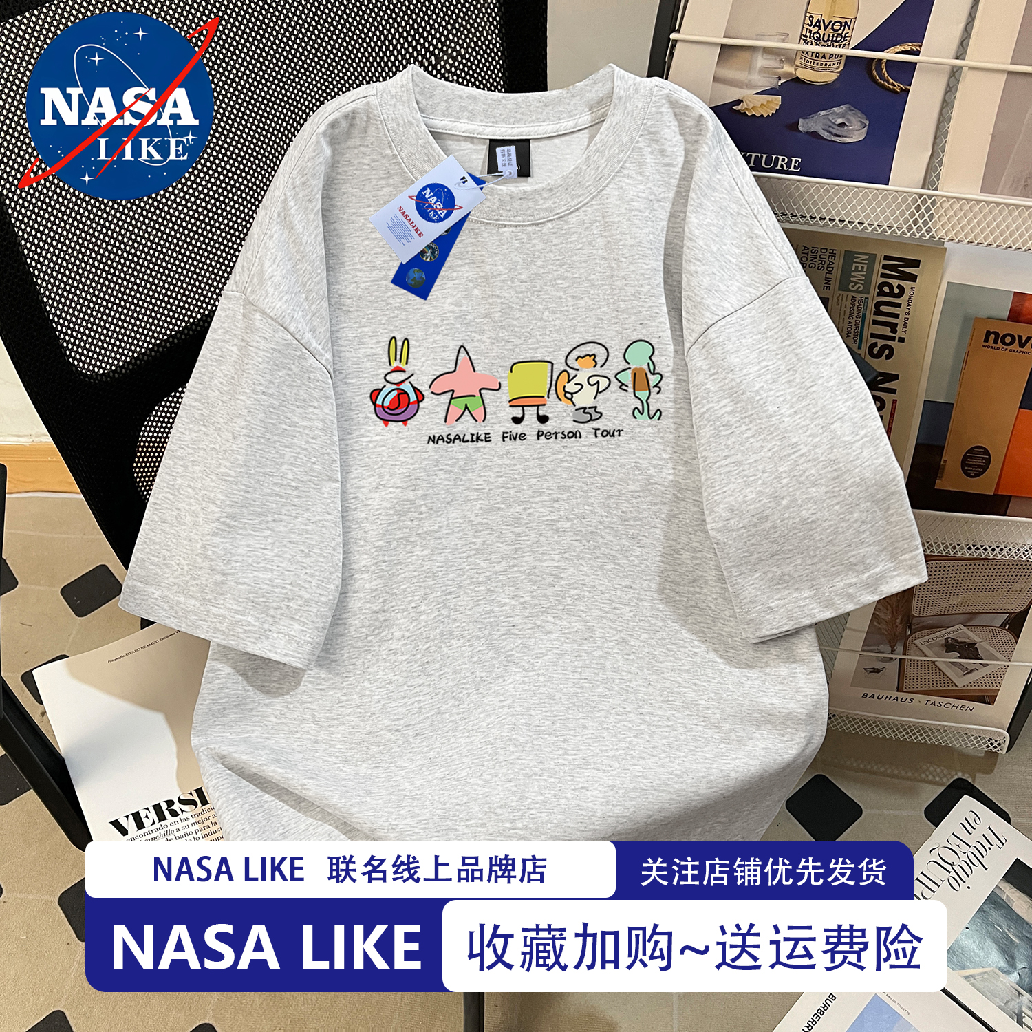 NASA national tide, американская ретро-футболка из плотного хлопка с короткими рукавами для женщин и мужчин, 2025 летняя повседневная пара, свободный топ