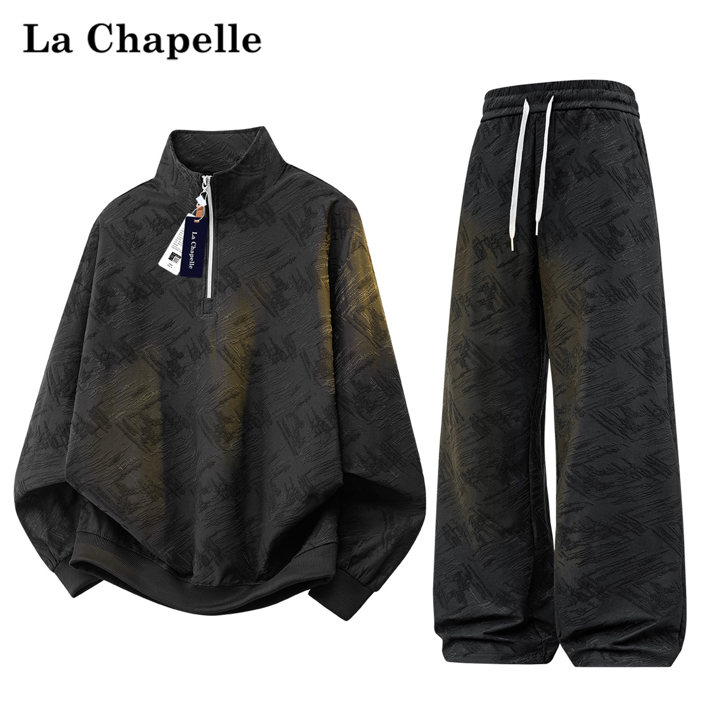 Новый осенний жаккардовый свитер-брючный костюм La Chapelle в стиле old money с темным узором и полукольцами, мужской повседневный костюм-двойка