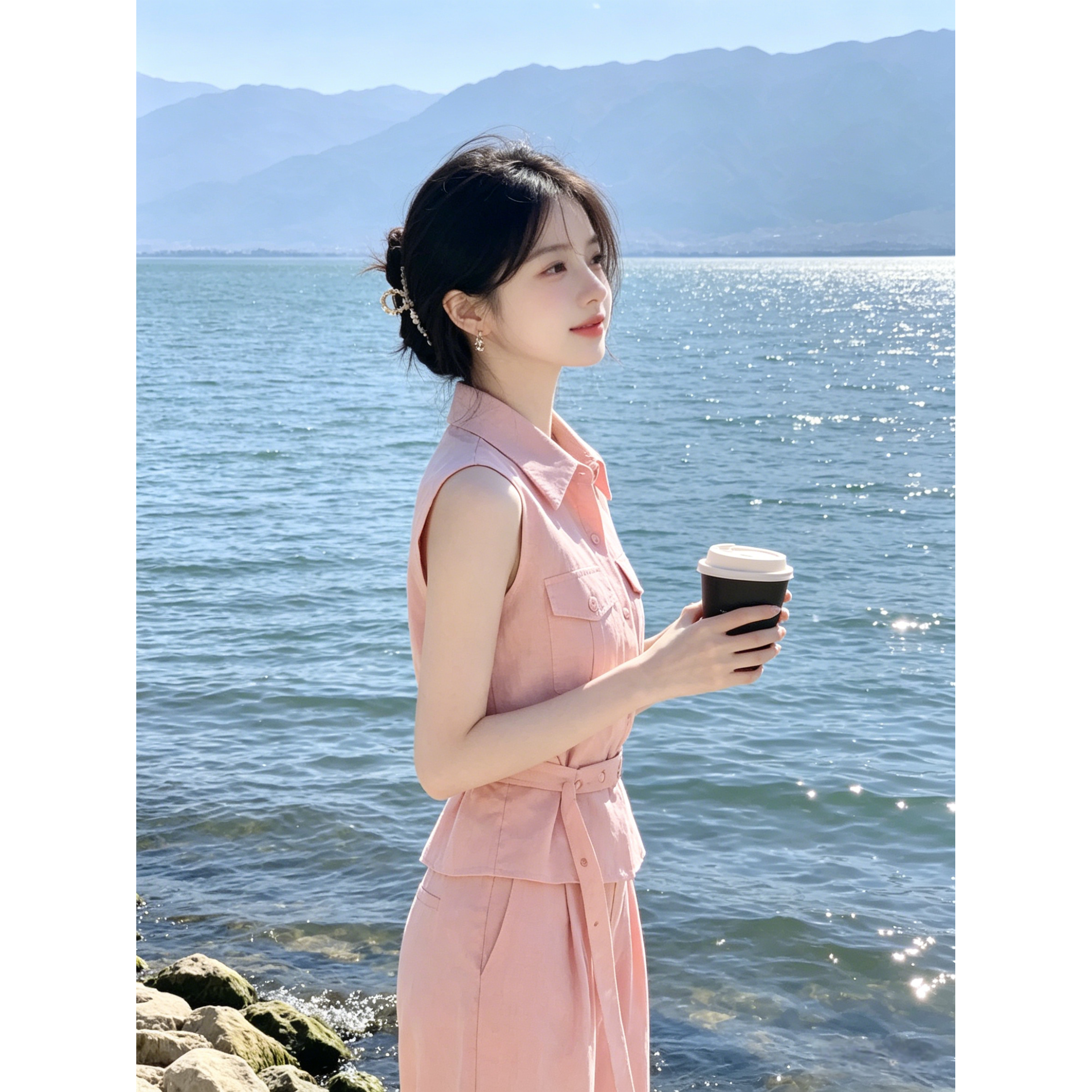 韩版高级感气质无袖衬衫休闲裤两件套装巨好看的穿搭一整套26夏季