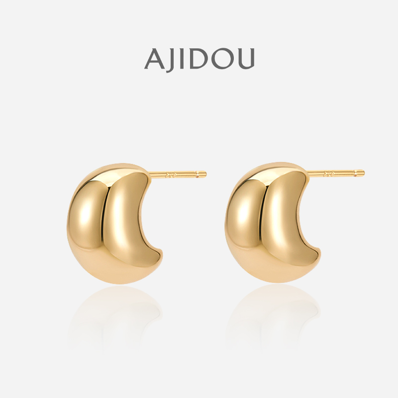 Серьги Ajidou small golden bean s925 с серебряной иглой, легкие, роскошные, темпераментные, атмосферные серьги в европейском и американском стиле, золотая ушная пряжка, украшения для ушей