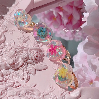 taobao agent 【芝士猫手作】春日花园！buling闪闪小花花清新爱心可调节戒指