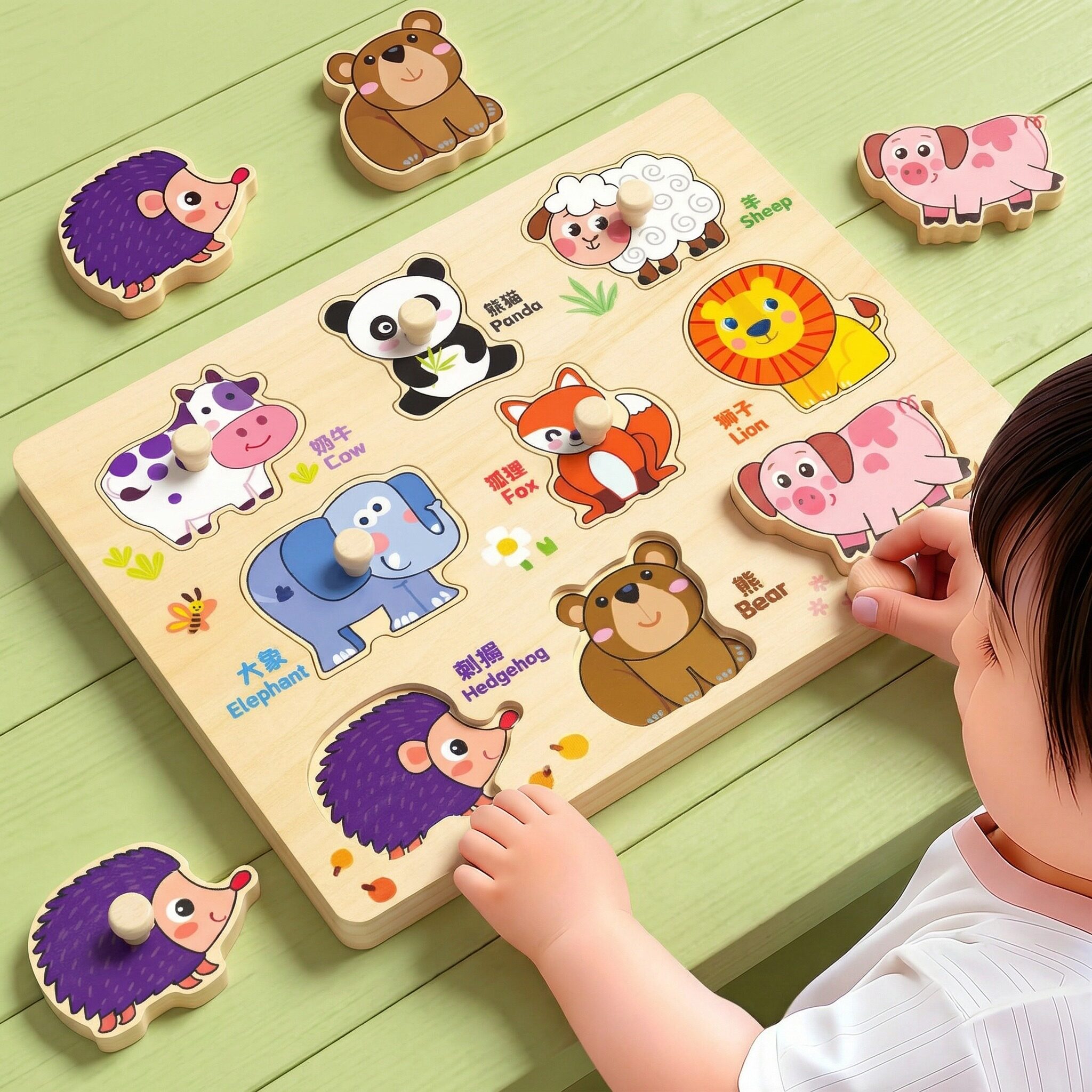 Development of cognitive abilities in children aged 1 to 3, using brainpower and hand grip board toys for early childhood education, promoting hand eye coordination in infants